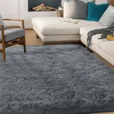 HOKXUAN Waschbarer Teppich Wohnzimmer 150 x 300 cm Extra Weich, Pflegeleicht Teppich Waschbarer Teppich Antirutsch Modernes Einfarbiges Design für Schlafzimmer Kinderzimmer, Dunkelgrau