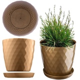 Kadax Blumentopf, Ein Topf für Blumen und Pflanzen mit Untersetzer, 20 cm, Gold