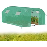 YRHome 3 x 4 x 2 m Groß Foliengewächshaus Gewächshaus Winterfest Verzinkter Stahl Grün Treibhaus Tomatenhaus mit Tür & Fenster Bogen-Design Begehbares Gartenhäuschen für Aufzucht Tomaten Pflanzen