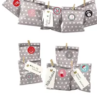 Frau WUNDERVoll® DIY Adventskalender zum Befüllen Bescherung, grau/taupe - weiße Sterne Papiertüten 13x16,5cm, Ziffern bunt pastell/Weihnachten Aufkleber Advent Kalender Kinder Geschenkbeutel
