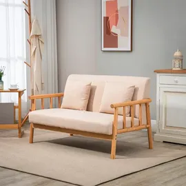 Homcom 2 Sitzer Sofa, Couch mit 2 Lendenkissen Leinenoptik für klein Räume Beige