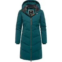 Ragwear Damen Wintermantel warmer wasserdichter Steppmantel lang mit abnehmbarer Kapuze Rebelka Dark Green22 Gr. S - S