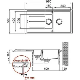 Franke Basis BFG 651-97 glacier + Excenterbetätigung