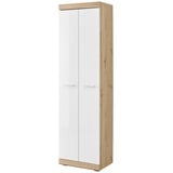 MID.YOU Garderobenschrank Eiche Artisan, Weiß Hochglanz - Moderner Flurgarderoben Schrank mit viel Stauraum - 55 x 195 x 38 cm