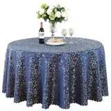 BHOMTY Runde Jacquard-Tischdecke Schützt und dekoriert den Tisch Geeignet für Haus, Hotel Restaurant, Hochzeit Bankett, Büro Treffen Marineblau Durchmesser 180 cm
