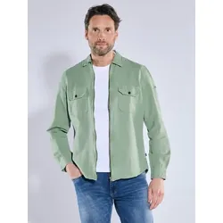 engbers Herren Overshirt in Halbleinen-Qualität grün regular uni Kent-Kragen - XL