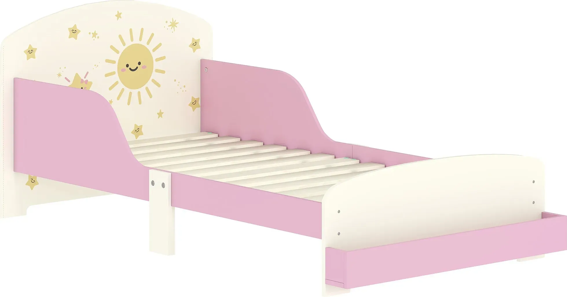 AIYAPLAY Kinderbett 3-8 Jahre Niedrig mit Stauraum und Seitengittern, Kinderbett aus MDF und Sperrholz, 150x77x60 cm, Rosa   Aosom