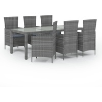 vidaXL 7-tlg. Garten-Essgruppe mit Kissen Poly Rattan Grau