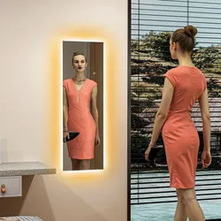 HOMCOM Ganzkörperspiegel 40 x 120 cm Vollständiger Spiegel mit LED-Licht – Stand- und Wandspiegel