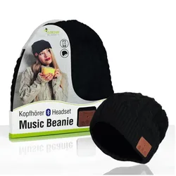 Sharon Music Beanie Bluetooth Kopfhörer-Mütze mit Zopfmuster schwarz