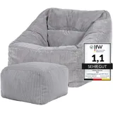 I.C.O.N. icon Sitzsack Hellgrau, Textil, 340 L, 1-Sitzer, Freiform, 97x73x84 cm, Hergestellt in Deutschland, Oeko-Tex® Standard 100, Reach, Wohnzimmer, Hocker Sitzsäcke, XXL Sitzsäcke
