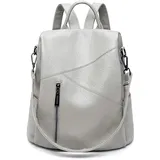 PORRASSO Damen Rucksack Anti Diebstahl Schultertasche Frauen Mode Daypack wasserdichte PU Leder Umhängetasche Schule Arbeit Reise Rucksäcke Grau