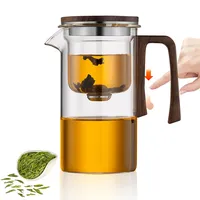 900 ml Teekanne, magische Teekanne, Glas-Teekanne mit Teesieb für losen Tee, Tee-Ei, Wassertrennung, Glas-Teekanne mit Holzgriff, Hexen-Teekanne mit langem Ausgießer,magische Kanne