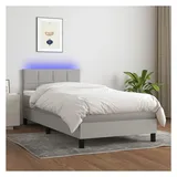 vidaXL Boxspringbett mit Matratze & LED Hellgrau 100x200 cm Stoff