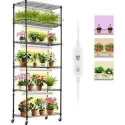 VEVOR Pflanzenständer mit Wachstumslicht, 6 Ebenen, 150 W Pflanzenregal für den Innenbereich, 3 Lichtspektrum-Modi, Pflanzenregal aus Stahl mit Timer, Wachstumsregal für Gartenpflanzen, 75x35x180cm