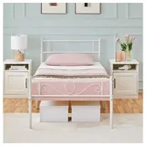 Yaheetech Bettgestell Metallbett mit Kopfteil, Einzelbett/Doppelbett Metallbettrahmen, 90/140/160 cm (B) weiß 96.5 cm x 207 cm