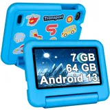 SEBBE Kinder Tablet Android 13, 7GB RAM + 64GB ROM (1TB TF) Kids Tablet 7 Zoll mit Quad Core, Kindersicherung | WLAN | Bluetooth 5.0 | 1024 * 600 Pixels | 3500mAh,mit Holster - Blau