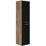 Badplaats B.V. Badezimmer Badschrank Saturnus 130cm Eiche Kastanie mit mat Schwarz - Regal Schrank Hochschrank Schrank Möbel