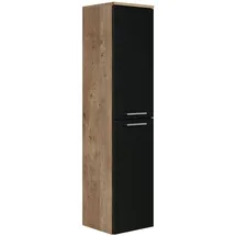 Badplaats B.V. Badezimmer Badschrank Saturnus 130cm Eiche Kastanie mit mat Schwarz - Regal Schrank Hochschrank Schrank Möbel