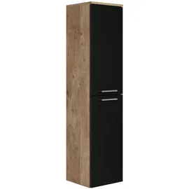 Badplaats B.V. Badezimmer Badschrank Saturnus 130cm Eiche Kastanie mit mat Schwarz - Regal Schrank Hochschrank Schrank Möbel