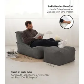 mokebo Relaxliege Cord 65 x 65 x 155 cm Anthrazit mit Hocker