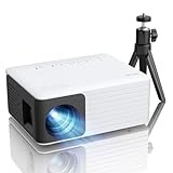 AKIYO Mini Beamer, Full HD Beamer Handy für Heimkino, O1 Video Beamer Klein mit Ständer, Trabare Beamer Outdoor, Mini Projektor für iOS, Android, Windows, Kompatibel mit HDMI/Laptop/USB/Fire Stick/PS5