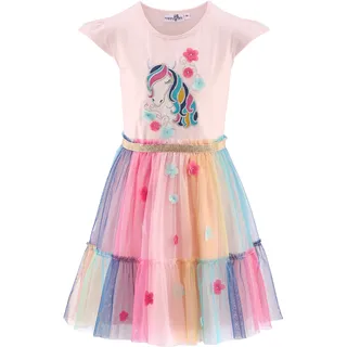 Midikleid HAPPY GIRLS, Mädchen, Gr. 92, N-Gr, rosa (rose), Jersey, Obermaterial: 95% Baumwolle, 5% Elasthan. Futter: 100% Polyester. Unterteil: 100% Polyester, bedruckt, casual, regular fit wadenlang, Rundhals, Kurzarm, Kleider