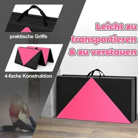 Costway Weichbodenmatte klappbar, Gymnastikmatte Yogamatte Turnmatte Klappmatte Fitnessmatte, 240 x 120 x 5 cm - Schwarz/Rosa