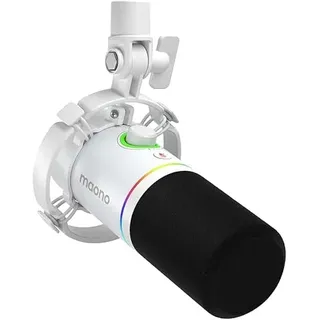 MAONO XLR/USB Dynamisches Mikrofon Set, RGB Podcast Mikrofon, Software, Stummschalttaste, Gain-Regler, für PC Gaming, Streaming, Aufnahme, PS4/5 Mac Mixer usw PD200X Weiß