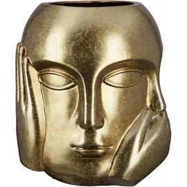 Casablanca by Gilde GILDE Vase Blumenvase aus Keramik - Gesichtsvase Nichts sehen hören Sagen - wasserdicht europäische Herstellung - Farbe: antik Gold Höhe 23 cm
