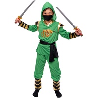 Magicoo goldener Drache Ninja Kostüm Kinder Jungen grün gold - Fasching Kinder Ninja Kostüm für Kind Ninjakostüm (L)