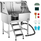 Vevor Tierpflegewanne Edelstahl mit Treppe Wasserhahn linker Tür 961x620x1220mm