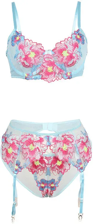 SUBBLIME - 957643 BH- UND STRUMPFGÜRTEL-SET MIT BLUMENSTICKEREI ROSA S/M - S/M