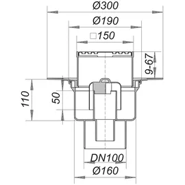 Dallmer 61 HT/KE Bodenablauf 150x150 mm DN 100 Weiß