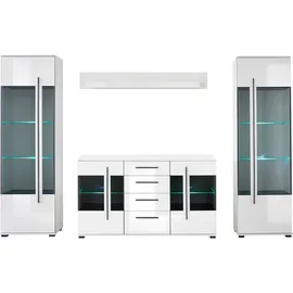 Home Affaire Wohnwand Cantara, Anbauwand, Wohnzimmer-Set, in Eiche Evoke, Weiß oder Kaschmir, (Set, 4-St), enthält zwei Vitrinen, ein Sideboard und ein Wandboard weiß 270 cm x 200 cm x 42 cm