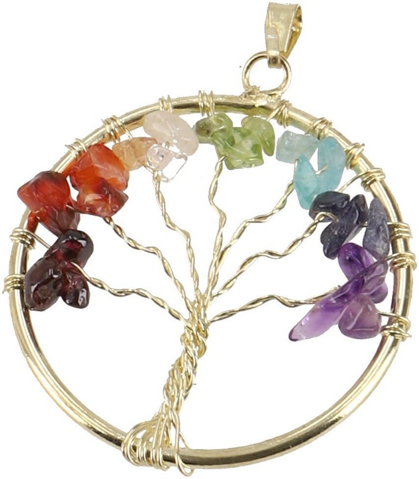 Guru-Shop Kettenanhänger 7 Chakren Amulett `Tree of life` - gold bunt