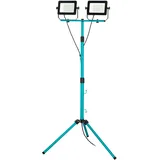 EGLO Baustrahler Led mit Stativ, Arbeitsleuchte höhenverstellbar aus Aluminium und Kunststoff, Arbeitsscheinwerfer 2-fach in türkis und schwarz, Werkstattlampe schwenkbar, Ip65, neutralweiß, 9000lm
