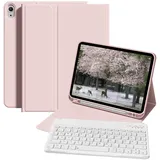 ZOPSGYU Hülle mit Tastatur für iPad A16 11. Generation/iPad 10. Generation (2025/2022, 11/10,9 Zoll) mit Stifthalter, Magnetische Anti-Detach Tastatur Hülle mit QWERTZ Layout Keyboard, Rosa