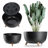 Kadax Glatt Blumentopf aus Kunststoff mit drei Einsteckstützen, 47 cm, Schwarz