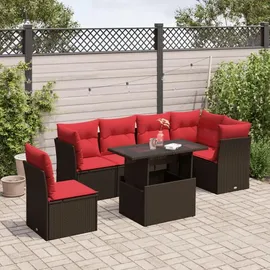 vidaXL 7-teiliges Gartensofa-Set mit Kissen, braun, Polyrattan - Braun