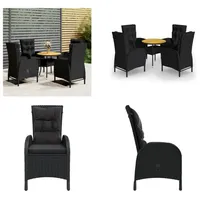 vidaXL 5 tlg. Garten Bistro Set Poly Rattan Schwarz - Bistro-Set - Bistro-Sets - Terrassen-Set - Terrassenmöbel-Set - Schwarz