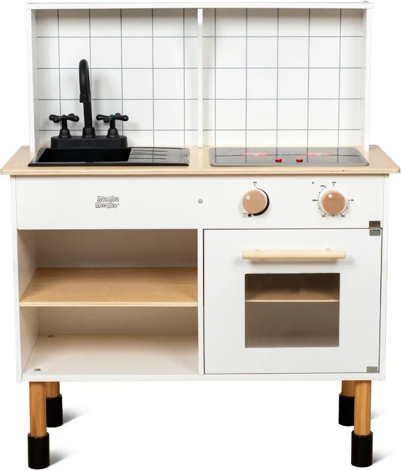 Spielküche Holz höhenverstellbar 50-56 cm LED-Licht Sound 70x30x84 cm - mamamemo - für Kinder 3-6 Jahre, robuste Konstruktion