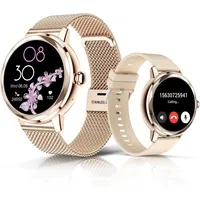 LES FLEURS Smartwatch (4 cm, android ios), Elegante Damen Smartwatch mit Fitnessfunktionen und Bluetooth Anrufen goldfarben