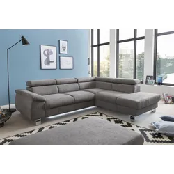 Polstergarnitur COTTA "Komaris L-Form", grau, B:249cm, Sitzmöbel-Sets, Set bestehend aus: Ecksofa mit Kopfteilverstellung & Hocker