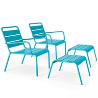 Oviala Business 2er-Set Relaxsessel mit Fußstütze aus blauem Metall
