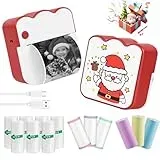 Ambesty Mini Drucker, Weihnachten Mobiler Fotodrucker, Tragbarer Mini Fotodrucker, Wireless Fotodrucker Thermodrucker mit 13 Rollen Druckerpapie, Smartphone Bluetooth Drucker, für Lernhilfe, Journal