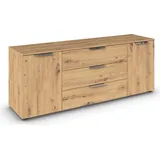 Rauch Flipp, Sideboard, TV-Schrank, Kommode mit Stauraum, Eiche Artisan, 2-türig 3 Schubkästen, Griffe chrom, 160x61x42cm