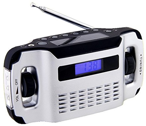 POWERplus Lynx Solar/Dynamo Kurbel/USB aufladfbares Design AM/FM Radio Taschenlampe Uhr Silber/Schwarz
