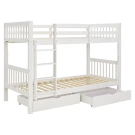 Homestyle4u Etagenbett 90 x 200 cm Kiefer massiv lackiert weiß
