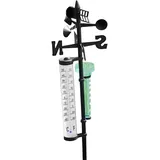 Kabellose Wetterstation mit drehbarer Halterung, 55 Zoll, einfach einzurichtende Wetterstation mit Regenmesser, Wetterthermometer und Wetterfahne zur Messung im Garten, Regenmesser, Wetterthermometer,